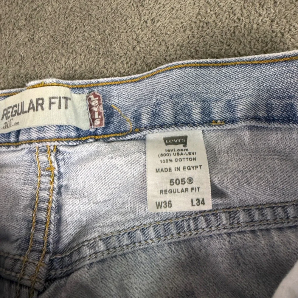 Levis 505 Regular Fit Mens Jeans Light Wash Blue Straight Leg 36x34 100% Cotton